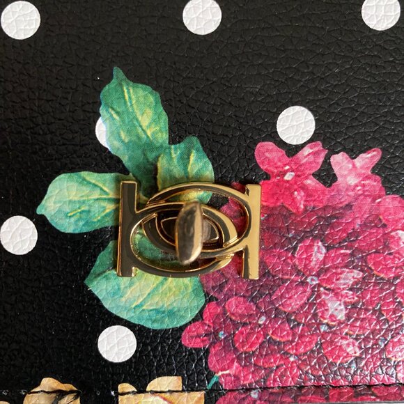 bebe women's kimberly floral black small crossbody bag clutch gold hardware - Picture 10 of 11